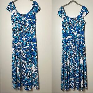 Slinky Brand Midi Dress Size Small Short Cap Sleeves Stretch Black Blue White